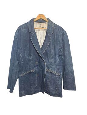 Men's Vintage New Order Denim Double Breasted Blazer Jacket 100% Cotton 46R